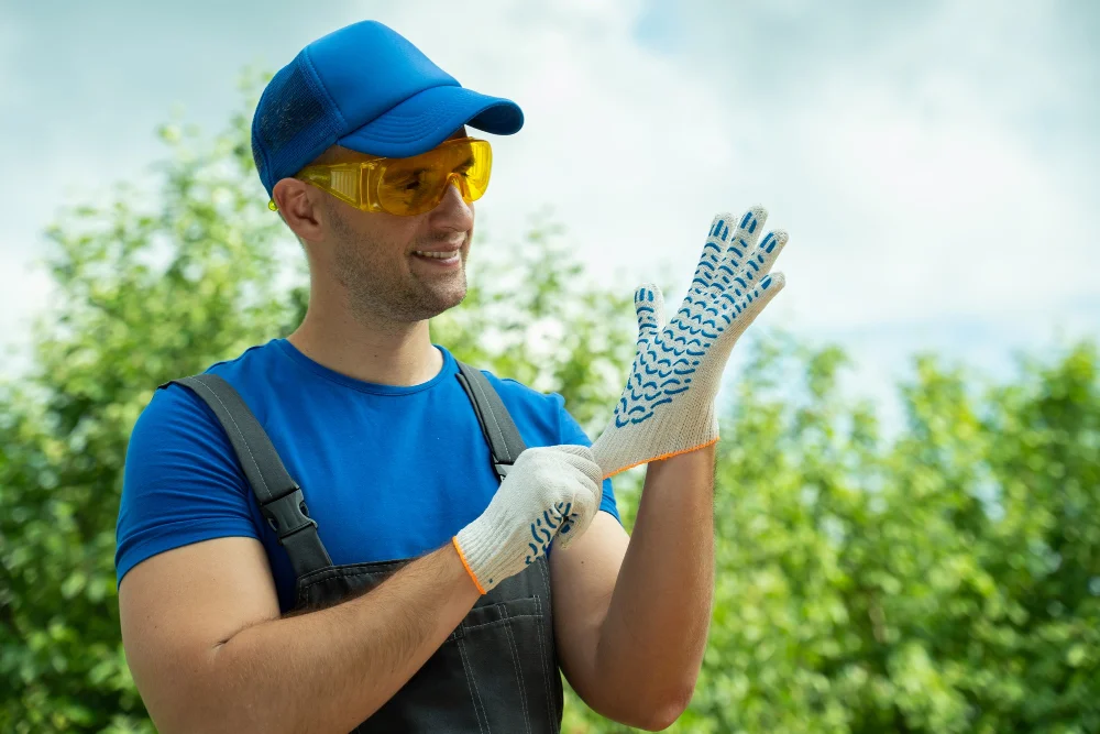 Wearing Safety Gear Goggles and Gloves